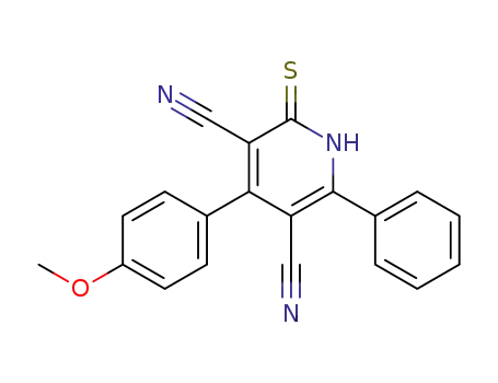 Molecular Structure of 86625-31-2 (3,5-Pyridinedicarbonitrile,
1,2-dihydro-4-(4-methoxyphenyl)-6-phenyl-2-thioxo-)