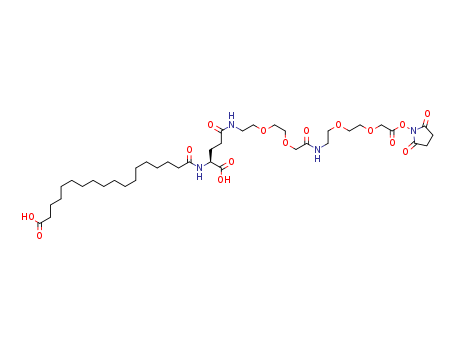 1169630-40-3,18-[[(1S)-1-carboxy-4-[2-[2-[2-[2-[2-[2-(2,5-dioxopyrrolidin-1-yl)oxy-2-oxoethoxy]ethoxy]ethylamino]-2-oxoethoxy]ethoxy]ethylamino]-4-oxobutyl]amino]-18-oxooctadecanoic acid,18-[[(1S)-1-carboxy-4-[2-[2-[2-[2-[2-[2-(2,5-dioxopyrrolidin-1-yl)oxy-2-oxoethoxy]ethoxy]ethylamino]-2-oxoethoxy]ethoxy]ethylamino]-4-oxobutyl]amino]-18-oxooctadecanoic acid