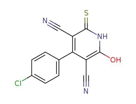 Molecular Structure of 102423-78-9 (3,5-Pyridinedicarbonitrile,
4-(4-chlorophenyl)-1,2-dihydro-6-mercapto-2-oxo-)