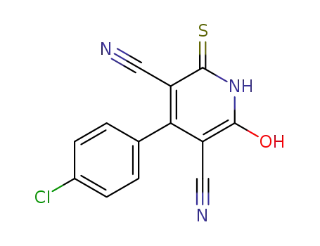 Molecular Structure of 102423-78-9 (3,5-Pyridinedicarbonitrile,
4-(4-chlorophenyl)-1,2-dihydro-6-mercapto-2-oxo-)