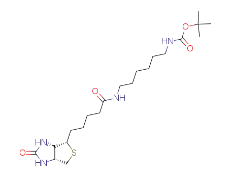 Molecular Structure of 153162-70-0 (N-[6-[[5-[(3aS,4S,6aR)-Hexahydro-2-oxo-1H-thieno[3,4-d]imidazol-4-yl]-1 -oxopentyl]amino]hexyl]-carbamic Acid 1,1-Dimethylethyl Ester)