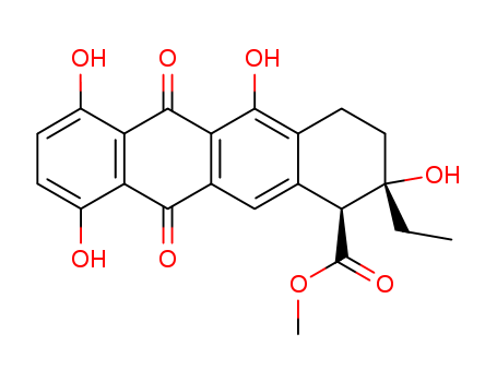 21179-18-0,7-Deoxypyrromycinone,(1R,2R)-2-Ethyl-2,5,7,10-tetrahydroxy-6,11-dioxo-1,2,3,4,6,11-hexahydro-naphthacene-1-carboxylic acid methyl ester;(1R)-2c-Aethyl-2t,5,7,10-tetrahydroxy-6,11-dioxo-1,2,3,4,6,11-hexahydro-naphthacen-1r-carbonsaeure-methylester;