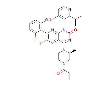 2296729-00-3,(1R)-6-fluoro-7-(2-fluoro-6-hydroxyphenyl)-1-[4-methyl-2-(1-methylethyl)-3-pyridinyl]-4-[(2S)-2-methyl-4-(1-oxo-2-propen-1-yl)-1-piperazinyl]pyrido[2,3-d]pyrimidin-2(1H)-one,