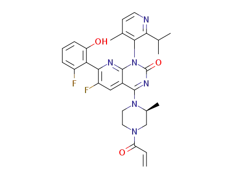 Molecular Structure of 2296729-00-3 ((1R)-6-fluoro-7-(2-fluoro-6-hydroxyphenyl)-1-[4-methyl-2-(1-methylethyl)-3-pyridinyl]-4-[(2S)-2-methyl-4-(1-oxo-2-propen-1-yl)-1-piperazinyl]pyrido[2,3-d]pyrimidin-2(1H)-one)