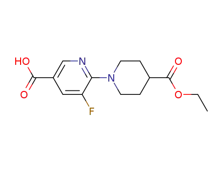 Molecular Structure of 832088-29-6 (3-Pyridinecarboxylic acid, 6-[4-(ethoxycarbonyl)-1-piperidinyl]-5-fluoro-)