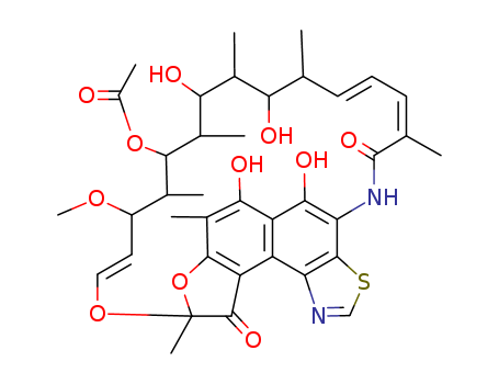 59232-87-0,rifamycin P,RifamycinP;9,4-(Epoxypentadeca[1,11,13]trienimino)furo[2',3':7,8]naphtho[1,2-d]thiazole,rifamycin P deriv.;9,4-(Epoxypentadeca[1,11,13]trienimino)furo[2',3':7,8]naphtho[1,2-d]thiazole-10,26(9H)-dione,16-(acetyloxy)-5,6,18,20-tetrahydroxy-14-methoxy-7,9,15,17,19,21,25-heptamethyl-,[9S-(9R*,12E,14R*,15S*,16R*,17S*,18S*,19S*,20R*,21R*,22E,24Z)]-;[9S-(9R*,12E,14R*,15S*,16R*,17S*,18S*,19S*,20R*,21R*,22E,24Z)]-16-(Acetyloxy)-5,6,18,20-tetrahydroxy-14-methoxy-7,9,15,17,19,21,25-heptamethyl-9,4-(epoxypentadeca[1,11,13]trienimino)furo[2',3':7,8]naphtho[1,2-d]thiazole-10,26(9H)-dione