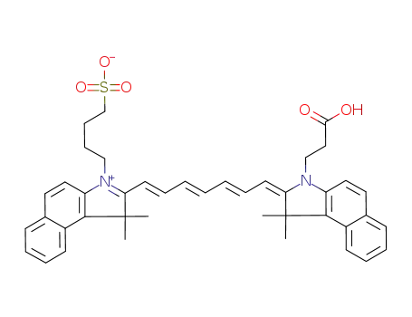 Molecular Structure of 161239-16-3 (1H-Benz[e]indolium,2-[7-[3-(2-carboxyethyl)-1,3-dihydro-1,1-dimethyl-2H-benz[e]indol-2-ylidene]-1,3,5-heptatrien-1-yl]-1,1-dimethyl-3-(4-sulfobutyl)-,inner salt)