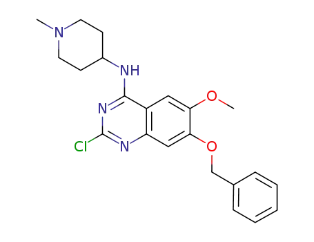Molecular Structure of 1197196-50-1 (7-(benzyloxy)-2-chloro-6-methoxy-N-(1-methylpiperidin-4-yl)quinazolin-4-amine)