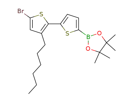 Molecular Structure of 1452670-63-1 (2-(3'-n-hexyl-5'-bromo[2,2'-bithiophen]-5-yl)-4,4,5,5-tetramethyl-1,3,2-dioxaborolane)