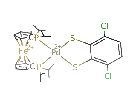 Molecular Structure of 403609-50-7 ([1,1'-bis(diisopropylphosphino)ferrocene]palladium(II) 3,6-dichloro-1,2-benzenedithiolate)