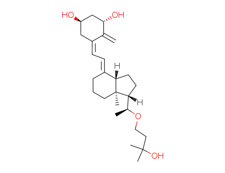 103909-75-7,Maxacalcitol,1,3-Cyclohexanediol,4-methylene-5-[(2E)-[(1S,3aS,7aS)-octahydro-1-[(1S)-1-(3-hydroxy-3-methylbutoxy)ethyl]-7a-methyl-4H-inden-4-ylidene]ethylidene]-,(1R,3S,5Z)- (9CI);1,3-Cyclohexanediol,4-methylene-5-[2-[octahydro-1-[1-(3-hydroxy-3-methylbutoxy)ethyl]-7a-methyl-4H-inden-4-ylidene]ethylidene]-,[1S-[1a(R*),3ab,4E(1S*,3R*,5Z),7aa]]-;1a,25-Dihydroxy-22-oxavitamin D3;22-Oxa-1,25-dihydroxyvitamin D3;22-Oxa-1a,25-dihydroxyvitamin D3;22-Oxacalcitriol;MC 1275;1,3-Cyclohexanediol,4-methylene-5-[(2E)-2-[(1S,3aS,7aS)-octahydro-1-[(1S)-1-(3-hydroxy-3-methylbutoxy)ethyl]-7a-methyl-4H-inden-4-ylidene]ethylidene]-,(1R,3S,5Z)-;OCT;OCT (steroid);Oxarol;Prezios;Sch 209579;