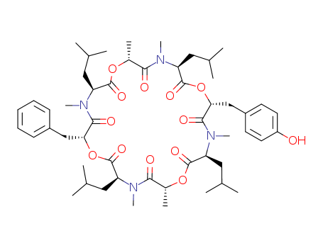 158792-28-0,Cyclo[(aR)-a,4-dihydroxybenzenepropanoyl-N-methyl-L-leucyl-(2R)-2-hydroxypropanoyl-N-methyl-L-leucyl-(aR)-a-hydroxybenzenepropanoyl-N-methyl-L-leucyl-(2R)-2-hydroxypropanoyl-N-methyl-L-leucyl](9CI),Cyclo[2-hydroxypropanoyl-N-methylleucyl-3-(4-hydroxyphenyl)-2-hydroxypropanoyl-N-methylleucyl-2-hydroxypropanoyl-N-methylleucyl-3-phenyl-2-hydroxypropanoyl-N-methylleucyl];PF 1022E