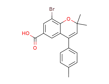 Molecular Structure of 192762-72-4 (2H-1-Benzopyran-6-carboxylic acid,
8-bromo-2,2-dimethyl-4-(4-methylphenyl)-)