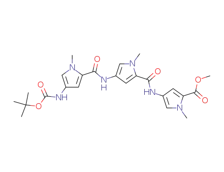 Molecular Structure of 126093-00-3 (1H-Pyrrole-2-carboxylic acid,
4-[[[4-[[[4-[[(1,1-dimethylethoxy)carbonyl]amino]-1-methyl-1H-pyrrol-2-yl]
carbonyl]amino]-1-methyl-1H-pyrrol-2-yl]carbonyl]amino]-1-methyl-,
methyl ester)
