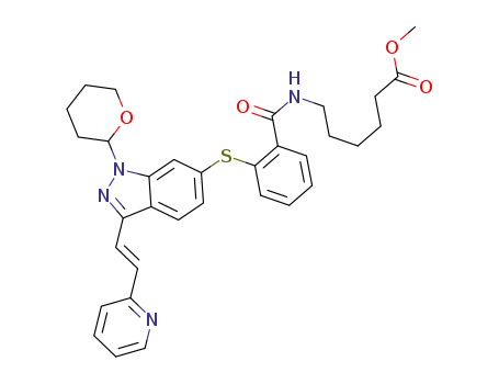 methyl 6-(2-(1-(tetrahydro-2H-pyran-2-yl)-3-((E)-2-(pyridin-2-yl)vinyl)-1H-indazol-6-ylthio)benzamido)hexanoate
