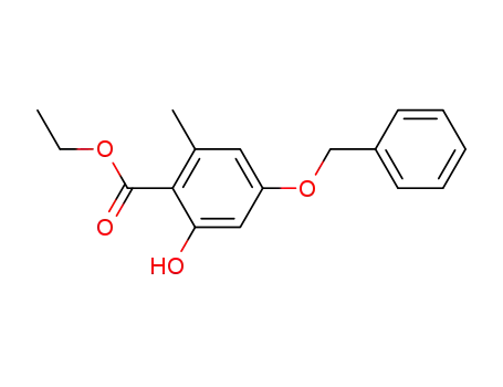 Molecular Structure of 39503-11-2 (Benzoic acid, 2-hydroxy-6-methyl-4-(phenylmethoxy)-, ethyl ester)