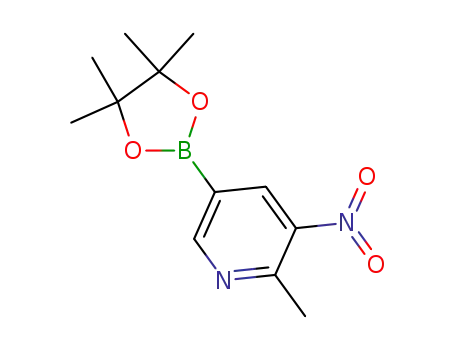 Molecular Structure of 1353715-51-1 (2-methyl-3-nitro-5-(4,4,5,5-tetramethyl-1,3,2-dioxaborolan-2-yl)pyridine)