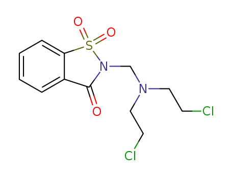 Molecular Structure of 88618-36-4 (2-{[bis(2-chloroethyl)amino]methyl}-1,2-benzothiazol-3(2H)-one 1,1-dioxide)