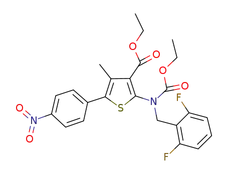 Molecular Structure of 308831-94-9 (2-((2,6-difluorobenzyl)(ethoxycarbonyl)amino)-4-methyl-5-(4-nitrophenyl)thiophene-3-carboxylic acid ethyl ester)