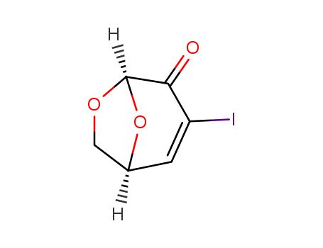 Molecular Structure of 154977-43-2 (6,8-Dioxabicyclo[3.2.1]oct-2-en-4-one, 3-iodo-, (1S,5R)-)