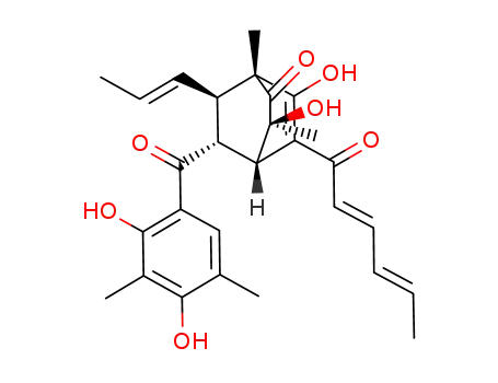 Bicyclo[2.2.2]oct-5-en-2-one,8-(2,4- dihydroxy-3,5-dimethylbenzoyl)-3,6- dihydroxy-1,3-dimethyl-5-[(2E,4E)-1-oxo-2,- 4-hexadienyl]-7-(1E)-1-propenyl-,(1R,3S,- 4S,7R,8R)- 