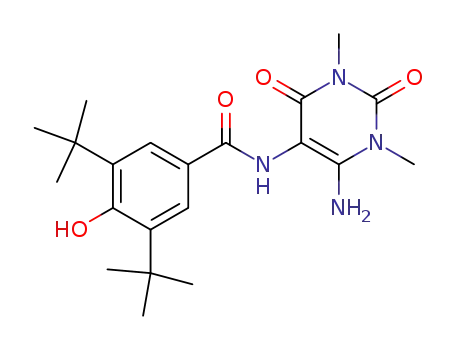 Molecular Structure of 595558-79-5 (Benzamide,  N-(6-amino-1,2,3,4-tetrahydro-1,3-dimethyl-2,4-dioxo-5-pyrimidinyl)-3,5-bis(1,1-dimethylethyl)-4-hydroxy-)