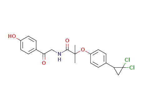Molecular Structure of 1416548-75-8 (2-(4-(2,2-dichlorocyclopropyl)phenoxy)-N-(2-(4-hydroxyphenyl)-2-oxoethyl)-2-methylpropanamide)