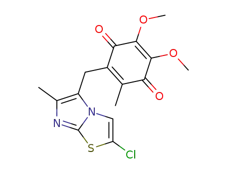 Molecular Structure of 797790-02-4 (2,5-Cyclohexadiene-1,4-dione,
2-[(2-chloro-6-methylimidazo[2,1-b]thiazol-5-yl)methyl]-5,6-dimethoxy-3-
methyl-)