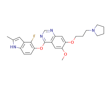 288383-20-0,Cediranib,4-(4-Fluoro-2-methylindol-5-yloxy)-6-methoxy-7-[3-(pyrrolidin-1-yl)propoxy]quinazoline;4-[(4-Fluoro-2-methyl-1H-indol-5-yl)oxy]-6-methoxy-7-[3-(pyrrolidin-1-yl)propoxy]quinazoline;AZD 2171;ZD 2171;Quinazoline,4-[(4-fluoro-2-methyl-1H-indol-5-yl)oxy]-6-methoxy-7-[3-(1-pyrrolidinyl)propoxy]-;