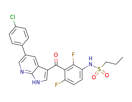 918504-65-1,N-(3-(5-(4-Chlorophenyl)-1H-pyrrolo[2,3-B]pyridine-3-carbonyl)-2,4-difluorophenyl)propane-1-sulfonaMide,PLX4032;RO5185426;N-[3-[5-(4-Chlorophenyl)-1H-pyrrolo[2,3-b]pyridine-3-carbonyl]-2,4-difluoro-phenyl]propane-1-sulfonamide;1-Propanesulfonamide, N-[3-[[5-(4-chlorophenyl)-1H-pyrrolo[2,3-b]pyridin-3-yl]carbonyl]-2,4-difluorophenyl]-;Zelboraf;