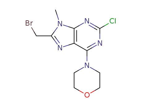 Molecular Structure of 1257295-04-7 (4-(8-(bromomethyl)-2-chloro-9-methyl-9H-purin-6-yl)morpholine)