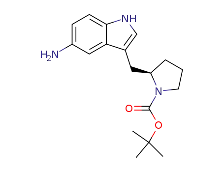 Molecular Structure of 172842-90-9 (1-Pyrrolidinecarboxylic acid, 2-[(5-amino-1H-indol-3-yl)methyl]-,
1,1-dimethylethyl ester, (R)-)