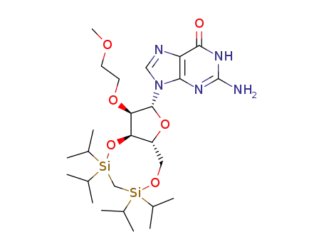 Molecular Structure of 473278-53-4 (Guanosine,
2'-O-(2-methoxyethyl)-3',5'-O-[methylenebis[bis(1-methylethyl)silylene]]-)