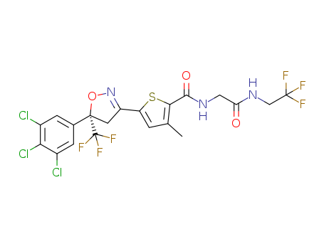 1369852-71-0,(S)-5-[5-(3,4,5-trichloro-phenyl)-5-trifluoromethyl-4,5-dihydro-isoxazol-3-yl]-3-methyl-thiophene-2-carboxylic acid [(2,2,2-trifluoro-ethylcarbamoyl)-methyl]-amide,(S)-5-[5-(3,4,5-trichloro-phenyl)-5-trifluoromethyl-4,5-dihydro-isoxazol-3-yl]-3-methyl-thiophene-2-carboxylic acid [(2,2,2-trifluoro-ethylcarbamoyl)-methyl]-amide