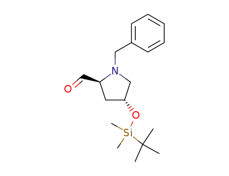 Molecular Structure of 156440-98-1 (2-Pyrrolidinecarboxaldehyde,
4-[[(1,1-dimethylethyl)dimethylsilyl]oxy]-1-(phenylmethyl)-, (2S,4R)-)