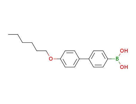 Molecular Structure of 158937-26-9 (4'-n-Hexyloxybiphenyl-4-boronic acid, 97%)