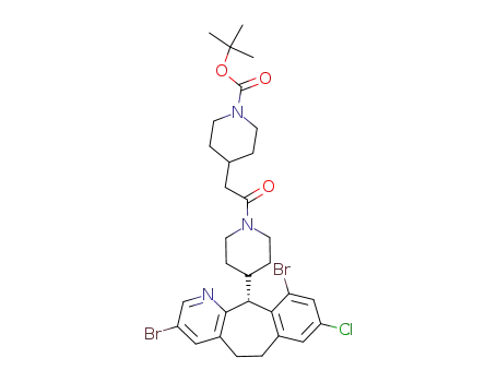 Molecular Structure of 193276-76-5 ((+)-1,1-dimethylethyl<<<4-(8-chloro-3,10-dibromo-6,11-dihydro-5H-benzo-<5,6>cyclohepta<1,2-b>pyridin-11(R)-yl)-1-piperidinyl>-carbonyl>-methyl>-1-piperidinecarboxylate)