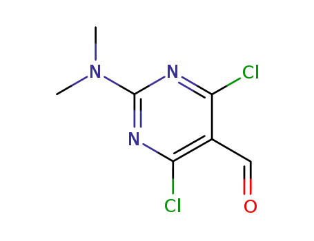 Molecular Structure of 15138-41-7 (5-Pyrimidinecarboxaldehyde, 4,6-dichloro-2-(dimethylamino)-)