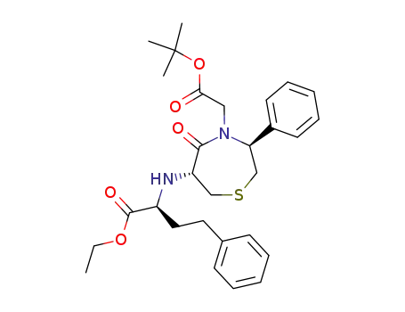 Molecular Structure of 110221-41-5 ((S)-2-((3S,6R)-4-tert-Butoxycarbonylmethyl-5-oxo-3-phenyl-[1,4]thiazepan-6-ylamino)-4-phenyl-butyric acid ethyl ester)
