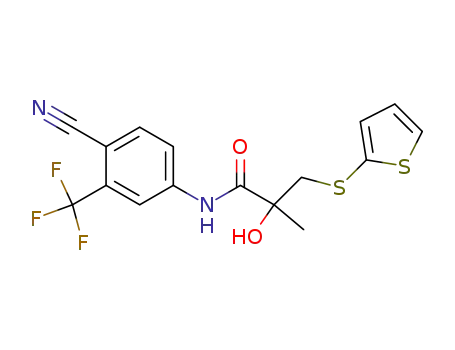 Molecular Structure of 90356-83-5 (Propanamide,
N-[4-cyano-3-(trifluoromethyl)phenyl]-2-hydroxy-2-methyl-3-(2-thienylthio
)-)
