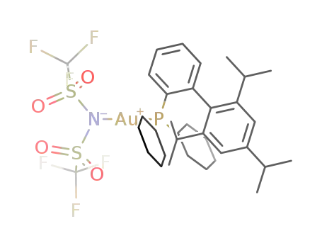 Molecular Structure of 934506-10-2 (2-Dicyclohexylphosphino-2μ,4μ,6μ-triisopropylbiphenyl  gold(I)  bis(trifluoromethanesulfonyl)imide)