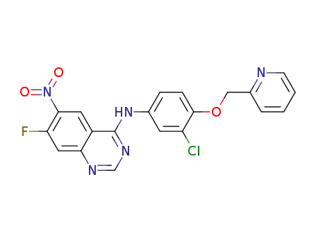 Molecular Structure of 897441-42-8 (N-(3-chloro-4-(pyridin-2-ylmethoxy)phenyl)-7-fluoro-6-nitroquinazolin-4-amine)