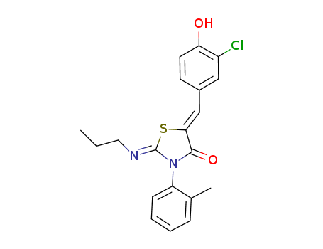 1029435-58-2,(2Z,5Z)-5-[(3-chloro-4-hydroxyphenyl)methylene]-3-(o-tolyl)-2-propyliminothiazolidin-4-one,(2Z,5Z)-5-[(3-chloro-4-hydroxyphenyl)methylene]-3-(o-tolyl)-2-propyliminothiazolidin-4-one