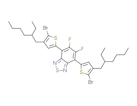 Molecular Structure of 1293389-31-7 (5,6-difluoro-4,7-bis-(5-bromo-4-(2-ethylhexyl)-2-thienyl)-2,1,3-benzothiadiazole)