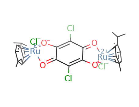 Molecular Structure of 1052687-67-8 (Ru<sub>2</sub>(p-cymene)<sub>2</sub>(μ<sub>4</sub>-2,5-dichloro-1,4-benzoquinonato)Cl<sub>2</sub>)