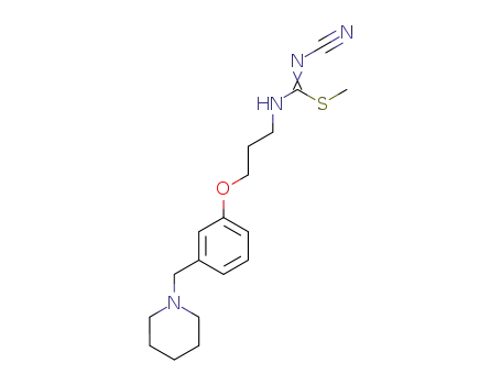 Molecular Structure of 73279-12-6 (Carbamimidothioic acid,N-cyano-N'-[3-[3-(1-piperidinylmethyl)phenoxy]propyl]-, methyl ester)