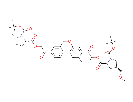 Molecular Structure of 1378390-61-4 ((2S,5S)-2-(2-(9-((2S,4S)-1-(tert-butoxycarbonyl)-4-(methoxymethyl)pyrrolidine-2-carbonyloxy)-8-oxo-8,9,10,11-tetrahydro-5H-dibenzo[c,g]chromen-3-yl)-2-oxoethyl) 1-tert-butyl 5-methylpyrrolidine-1,2-dicarboxylate)
