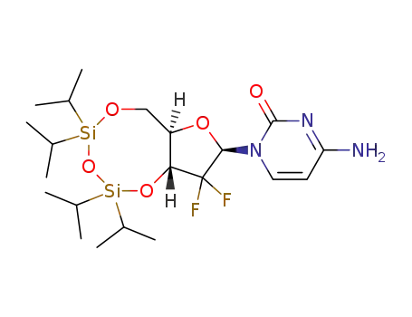 Molecular Structure of 1254062-21-9 (4-amino-1-((6aR,8R,9aR)-9,9-difluoro-2,2,4,4-tetraisopropyltetrahydro-6H-furo[3,2-f] [1,3,5,2,4]trioxadisilocin-8-yl)pyrimidin-2(1H)-one)