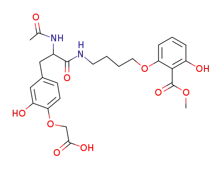 Molecular Structure of 918657-87-1 (Benzoic acid, 2-[4-[[(2S)-2-(acetylamino)-3-[4-(carboxymethoxy)-3-hydroxyphenyl]-1-oxopropyl]amino]butoxy]-6-hydroxy-, methyl ester)
