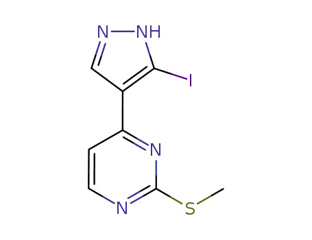 Molecular Structure of 1111638-74-4 (4-(3-iodo-1H-pyrazol-4-yl)-2-(methylthio)pyrimidine)